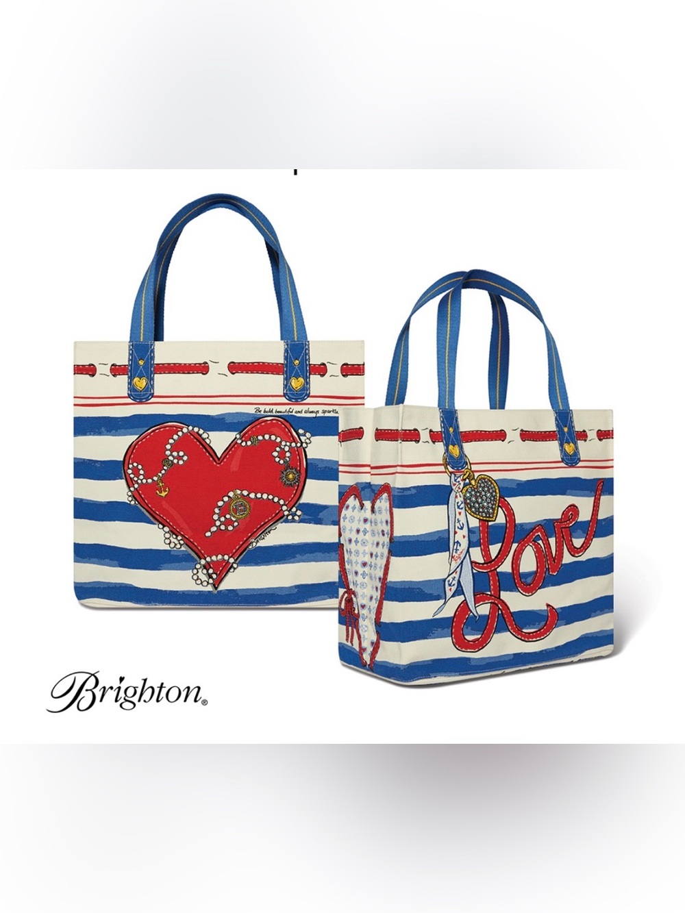 NWT Brighton Striped All American Love Canvas Tote Bag Limited Edition Designer